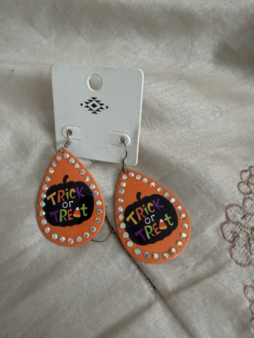Halloween Orange Teardrop 'Trick or Treat' Earrings